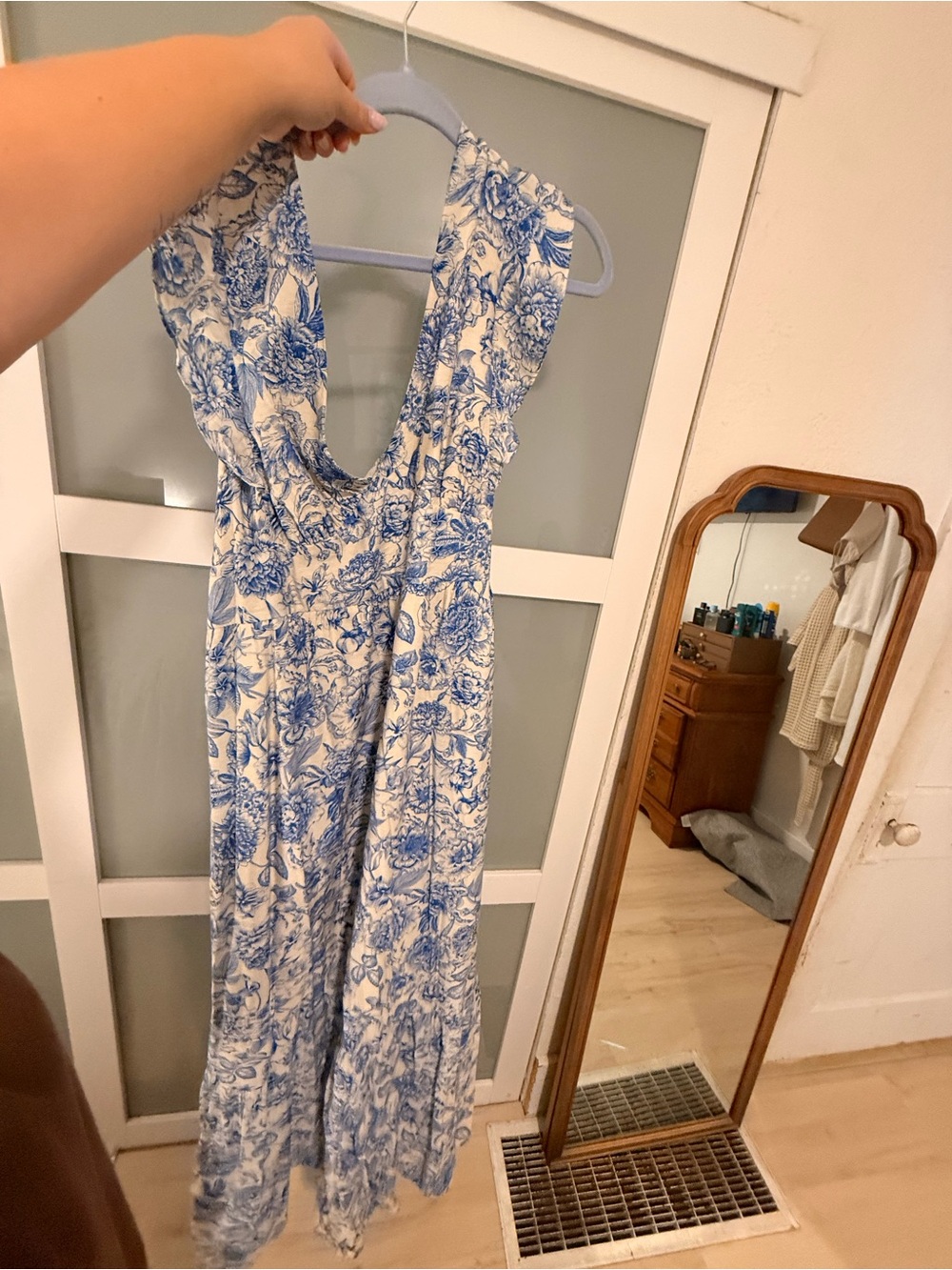 Baltic Born Blue and White Floral V-Neck Maxi Dress